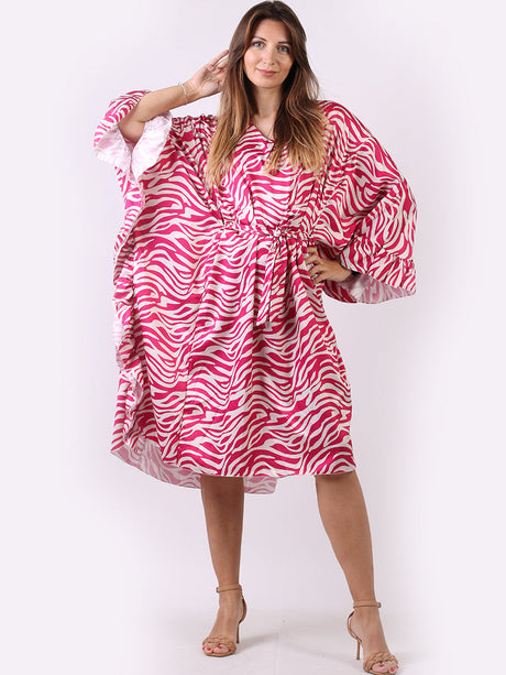 Wave Print Ruffle Sides Kaftan