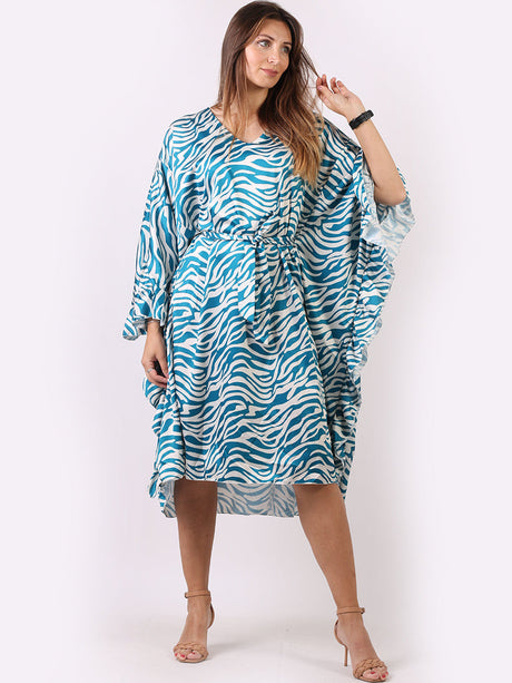 Wave Print Ruffle Sides Kaftan