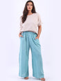 Wide Leg Buttoned Linen Trouser