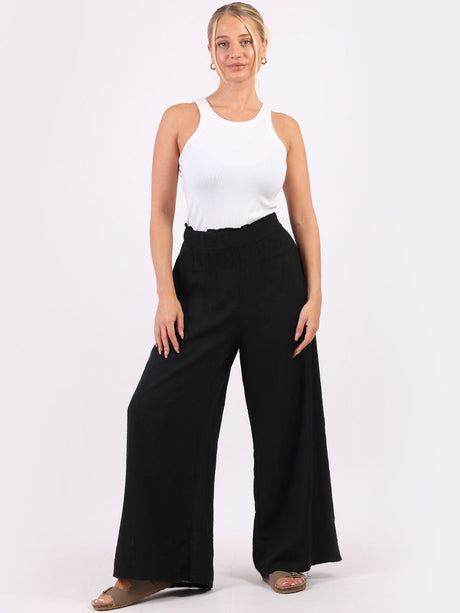 Wide Leg Buttoned Linen Trouser