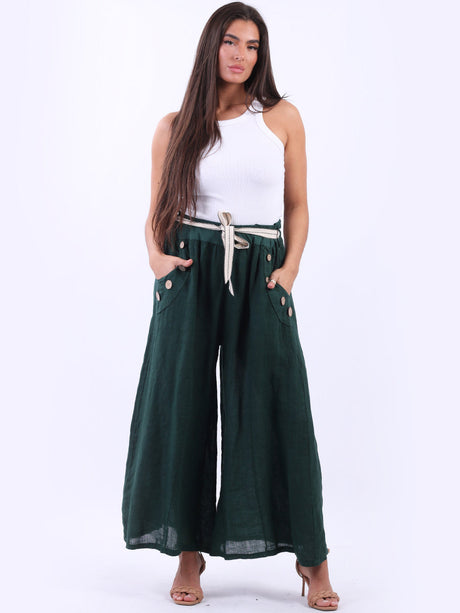 Ladies Plain Wide Leg Linen Palazzo Trouser