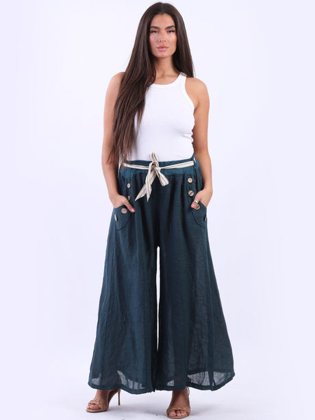 Ladies Plain Wide Leg Linen Palazzo Trouser