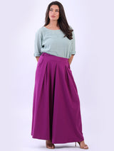 Solid Wide Leg Flared Cotton Palazzo Trouser