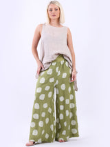 Wide Leg Polka Dots Linen Palazzo