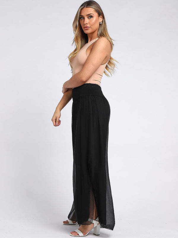 Ladies Wide Leg Plain Silk Harem Trouser