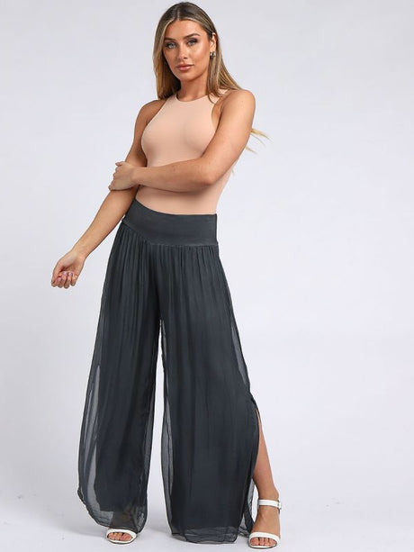 Ladies Wide Leg Plain Silk Harem Trouser