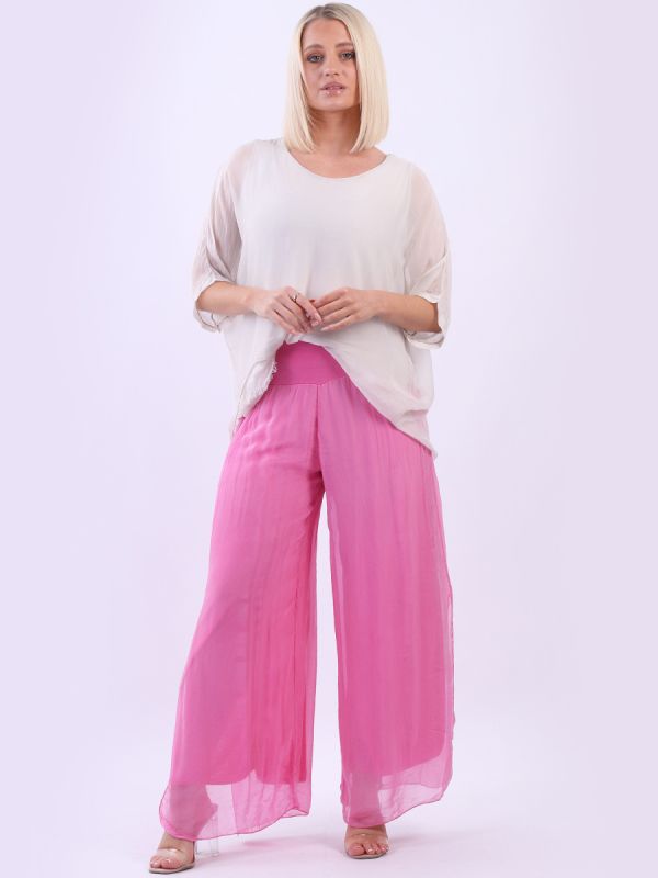 Ladies Wide Leg Plain Silk Harem Trouser