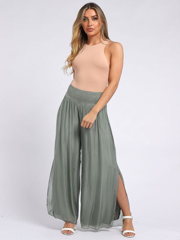 Ladies Wide Leg Plain Silk Harem Trouser