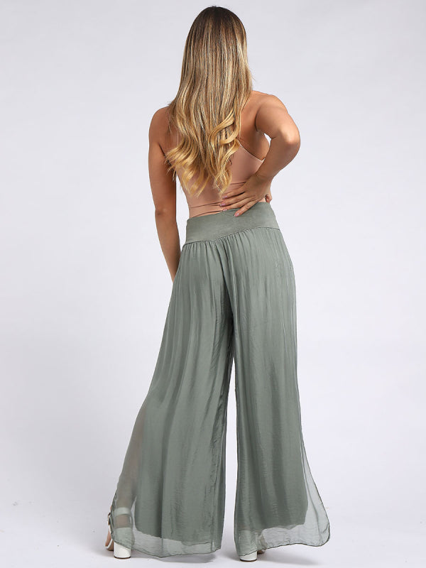 Ladies Wide Leg Plain Silk Harem Trouser