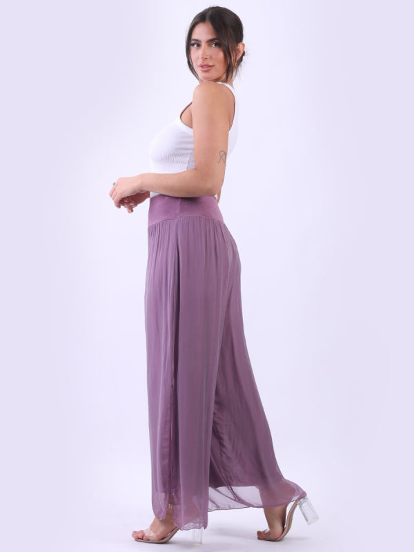 Ladies Wide Leg Plain Silk Harem Trouser