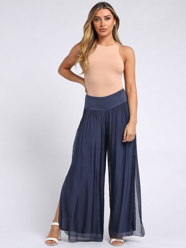 Ladies Wide Leg Plain Silk Harem Trouser