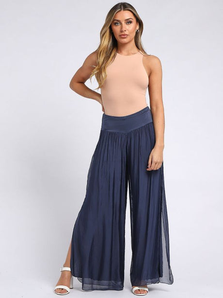 Ladies Wide Leg Plain Silk Harem Trouser