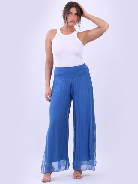 Ladies Wide Leg Plain Silk Harem Trouser