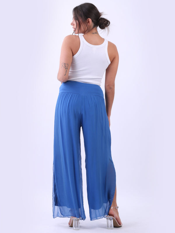 Ladies Wide Leg Plain Silk Harem Trouser