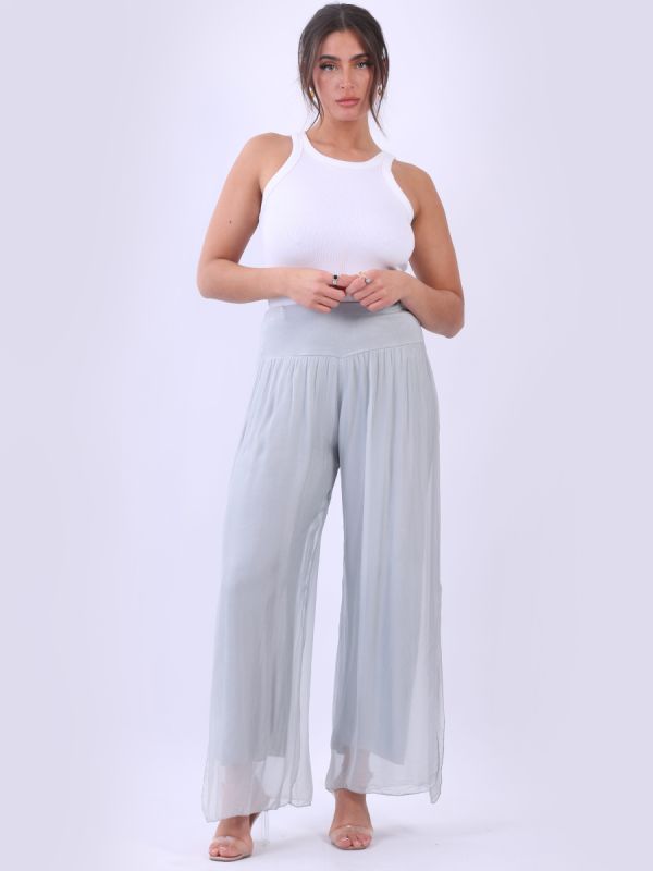 Ladies Wide Leg Plain Silk Harem Trouser