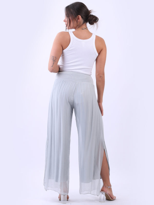 Ladies Wide Leg Plain Silk Harem Trouser