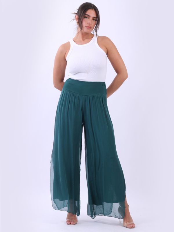 Ladies Wide Leg Plain Silk Harem Trouser