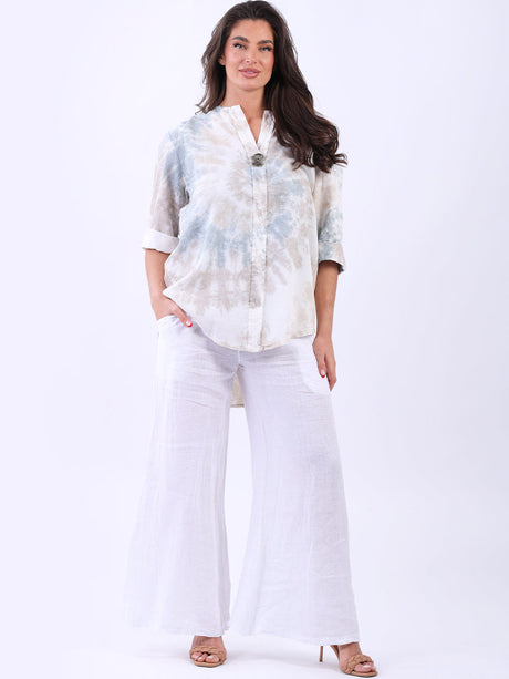 Women Tie And Dye Print Linen Baggy Top