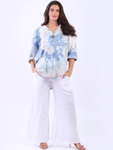 Women Tie And Dye Print Linen Baggy Top