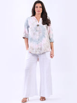 Women Tie And Dye Print Linen Baggy Top