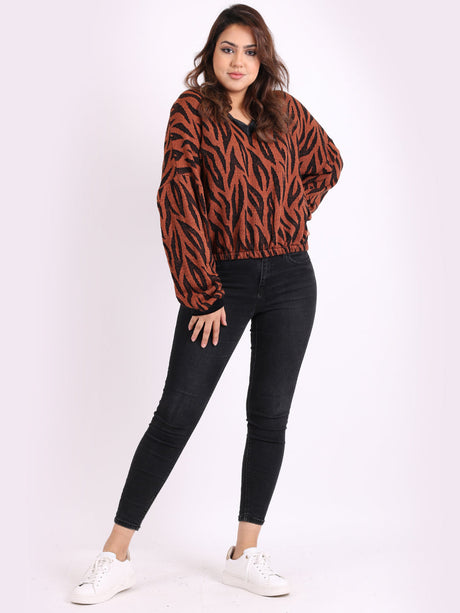 Women Knitted Jacquard Pegged Pullover