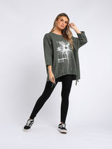 Abstract Star Drawstring Hem Oversized Top