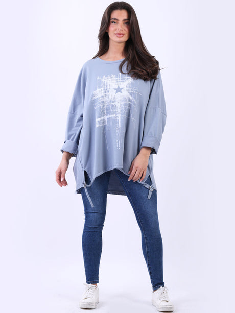 Abstract Star Drawstring Hem Oversized Top