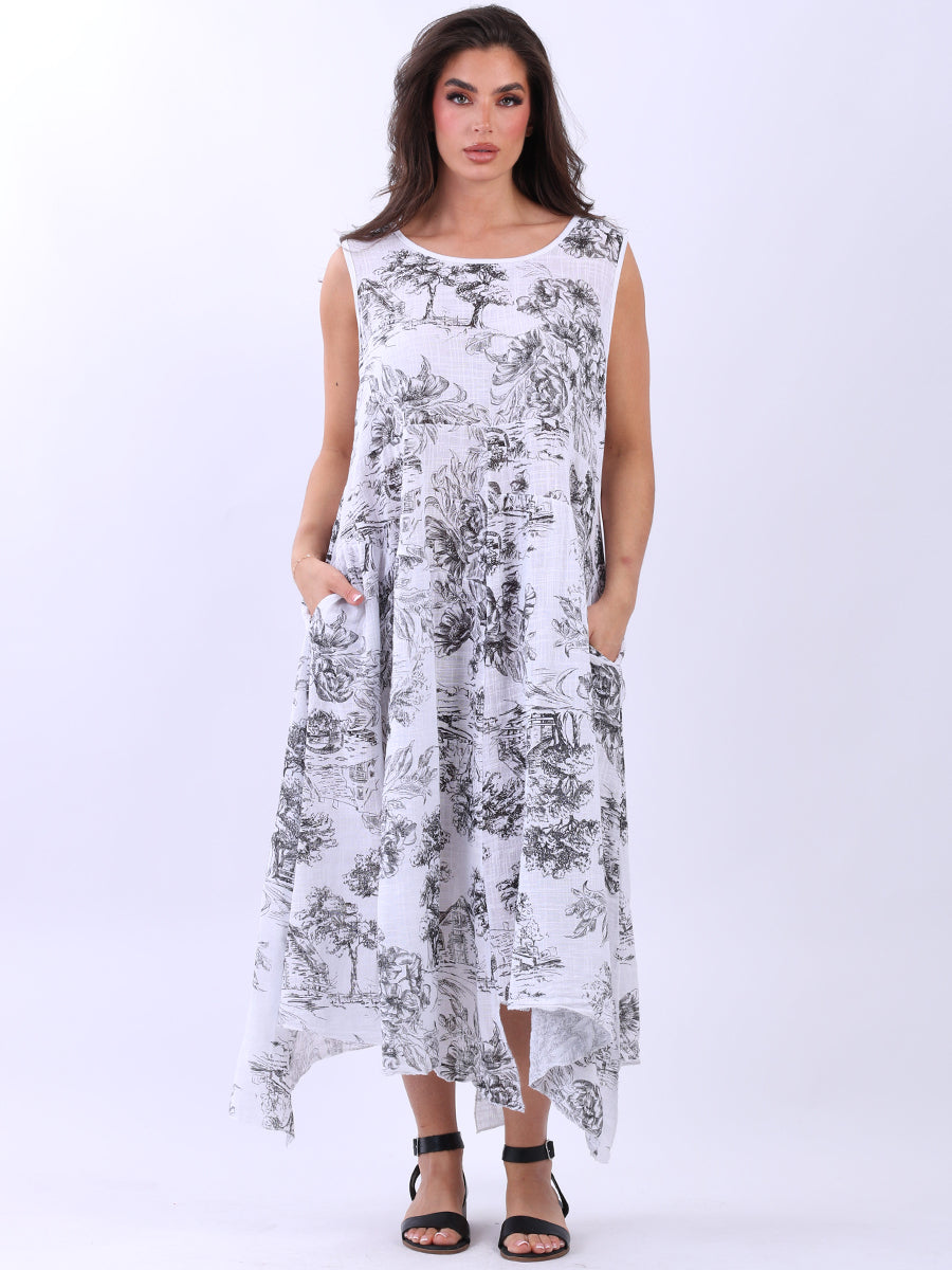 Garden Print Oversized Sleeveless Cotton Dress