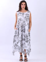 Garden Print Oversized Sleeveless Cotton Dress