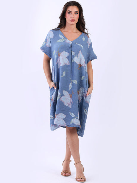 Plus Size Floral Linen Dress