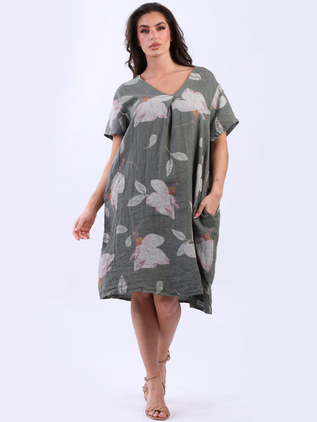 Plus Size Floral Linen Dress