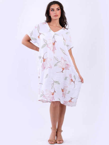 Plus Size Floral Linen Dress