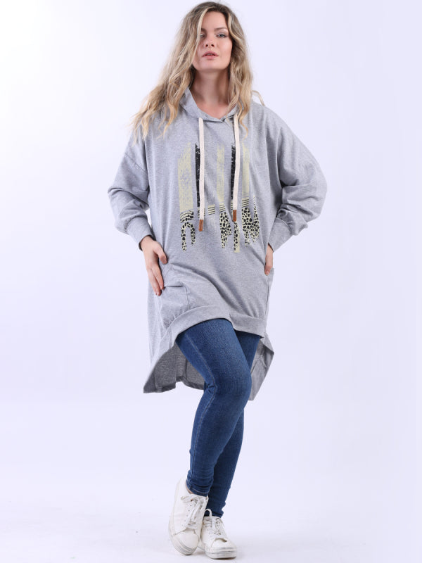 Glitery Stripes Cotton Lagenlook Hi-Lo Hoodie