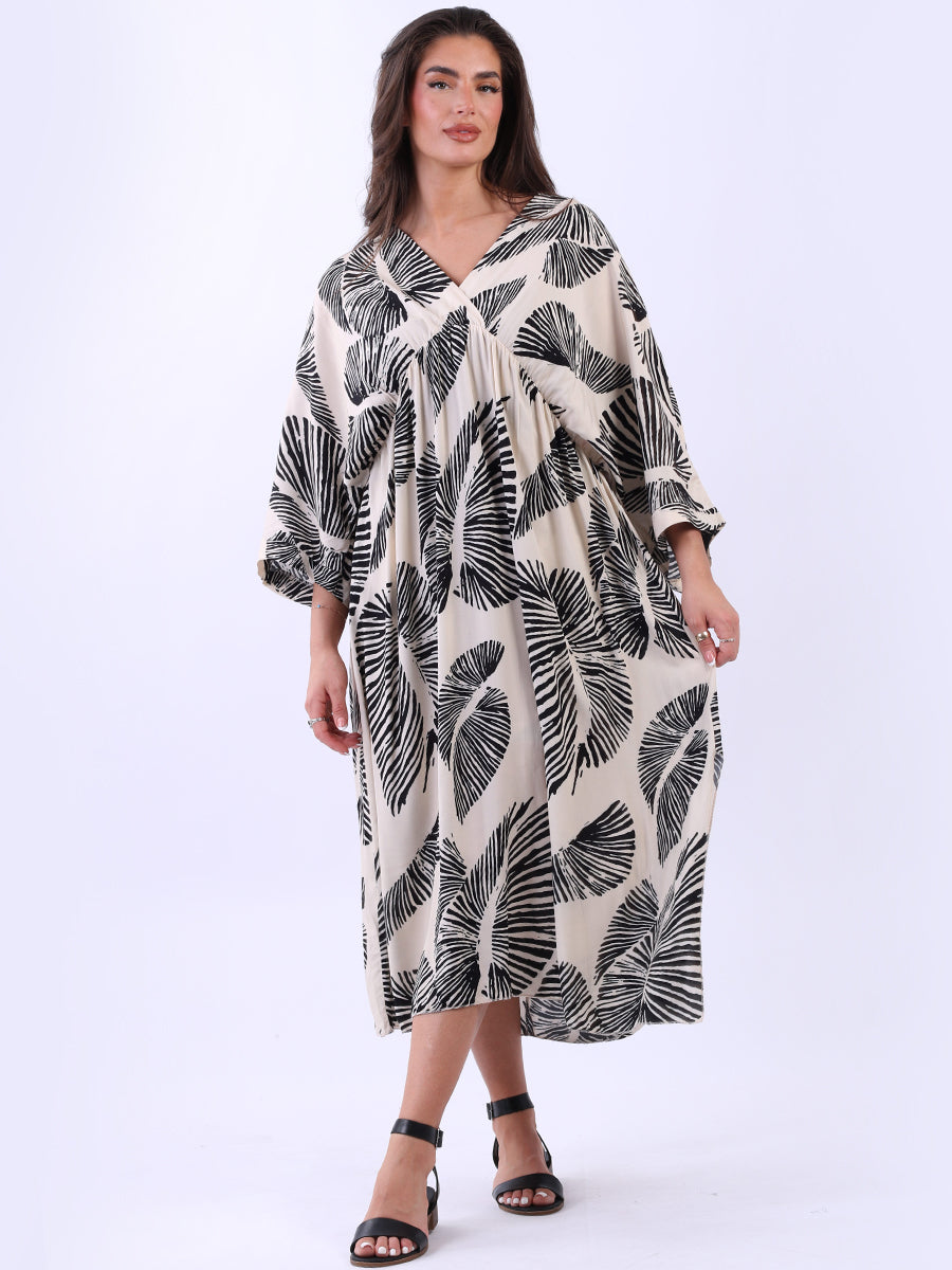 Plus Size Monstera Leaf Wrap Summer Dress