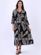 Plus Size Monstera Leaf Wrap Summer Dress