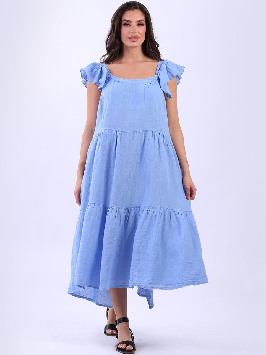 Plus Size Tiered Ruffle Plain Linen Swing Dress