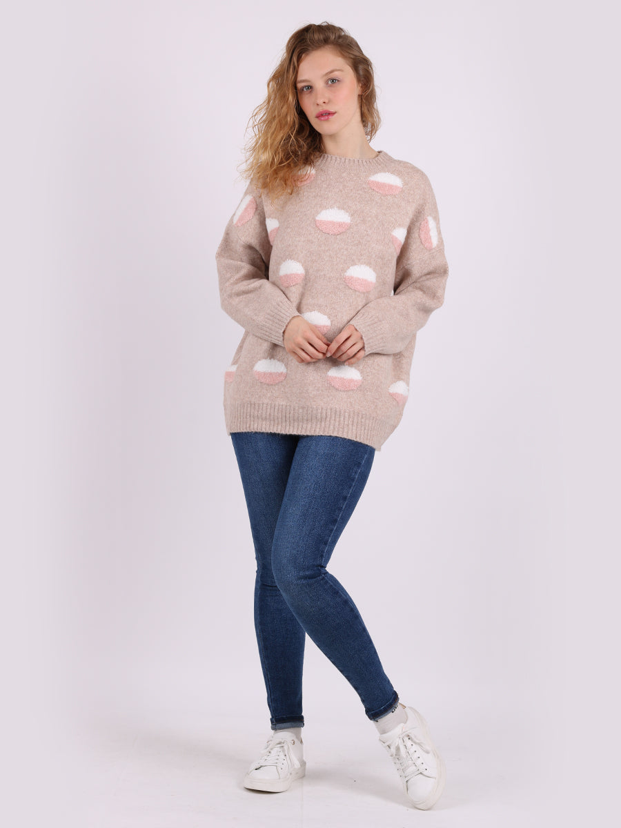 Ladies Polka Dots Knitted Baggy Woolen Jumper