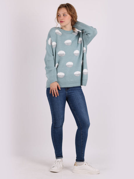 Ladies Polka Dots Knitted Baggy Woolen Jumper