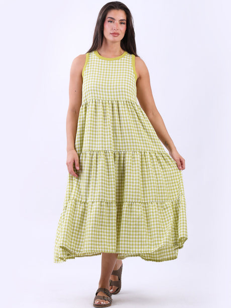 Sleeveless Cotton Gingham Dress