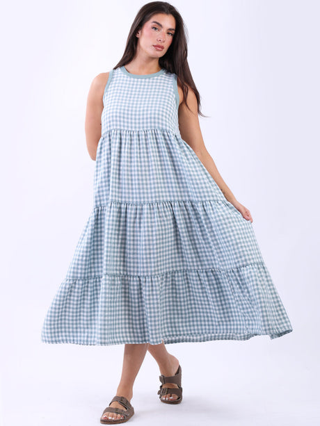 Sleeveless Cotton Gingham Dress