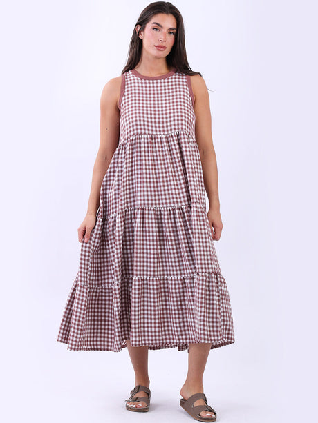 Sleeveless Cotton Gingham Dress