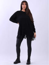 Women Solid Baggy Tunic Knitted Jumper Top