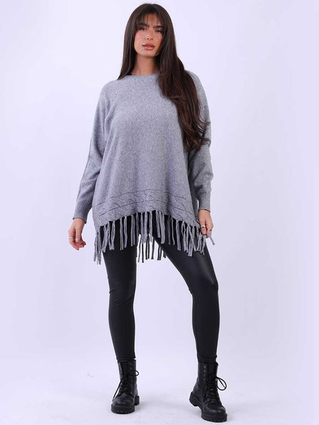 Women Solid Baggy Tunic Knitted Jumper Top