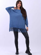 Women Solid Baggy Tunic Knitted Jumper Top