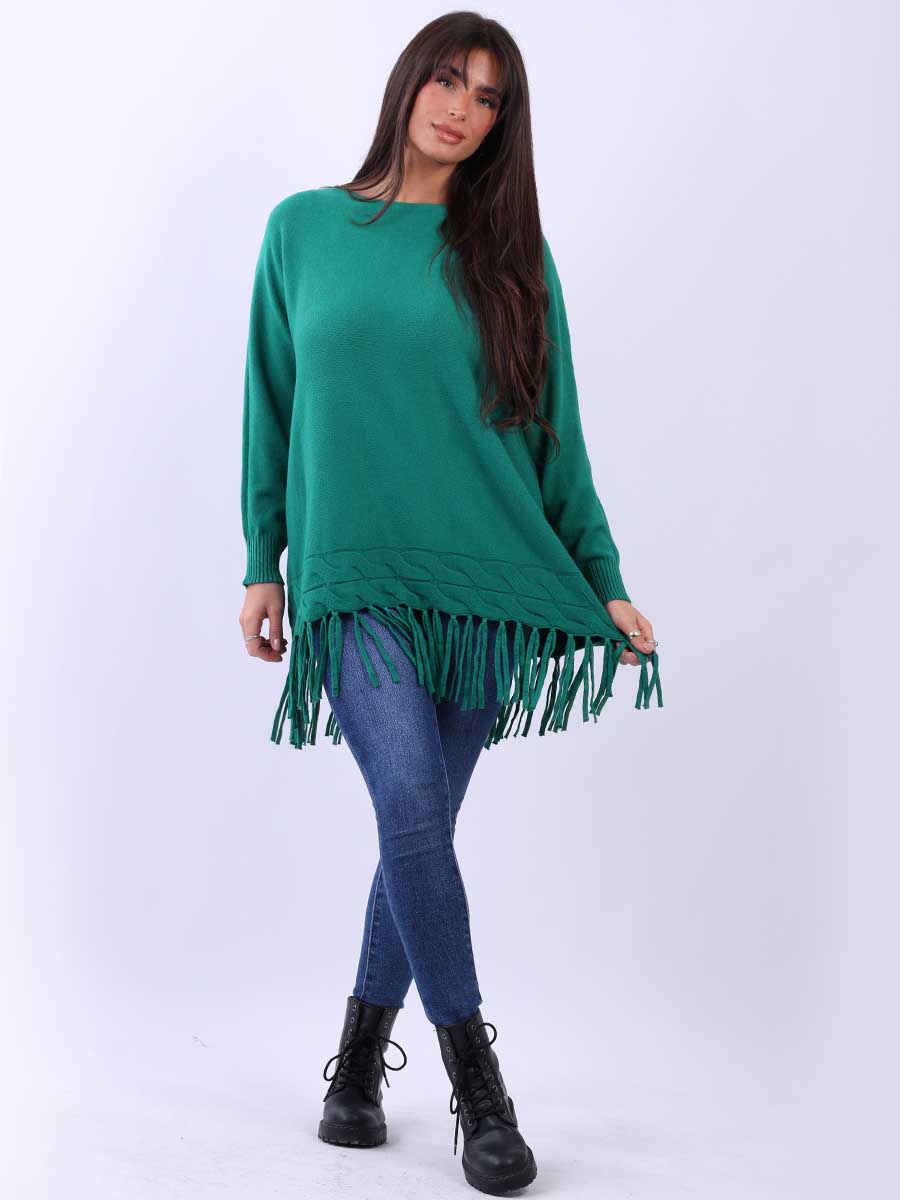 Cowl Neck Knitted Fringe Poncho