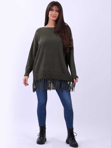 Women Solid Baggy Tunic Knitted Jumper Top