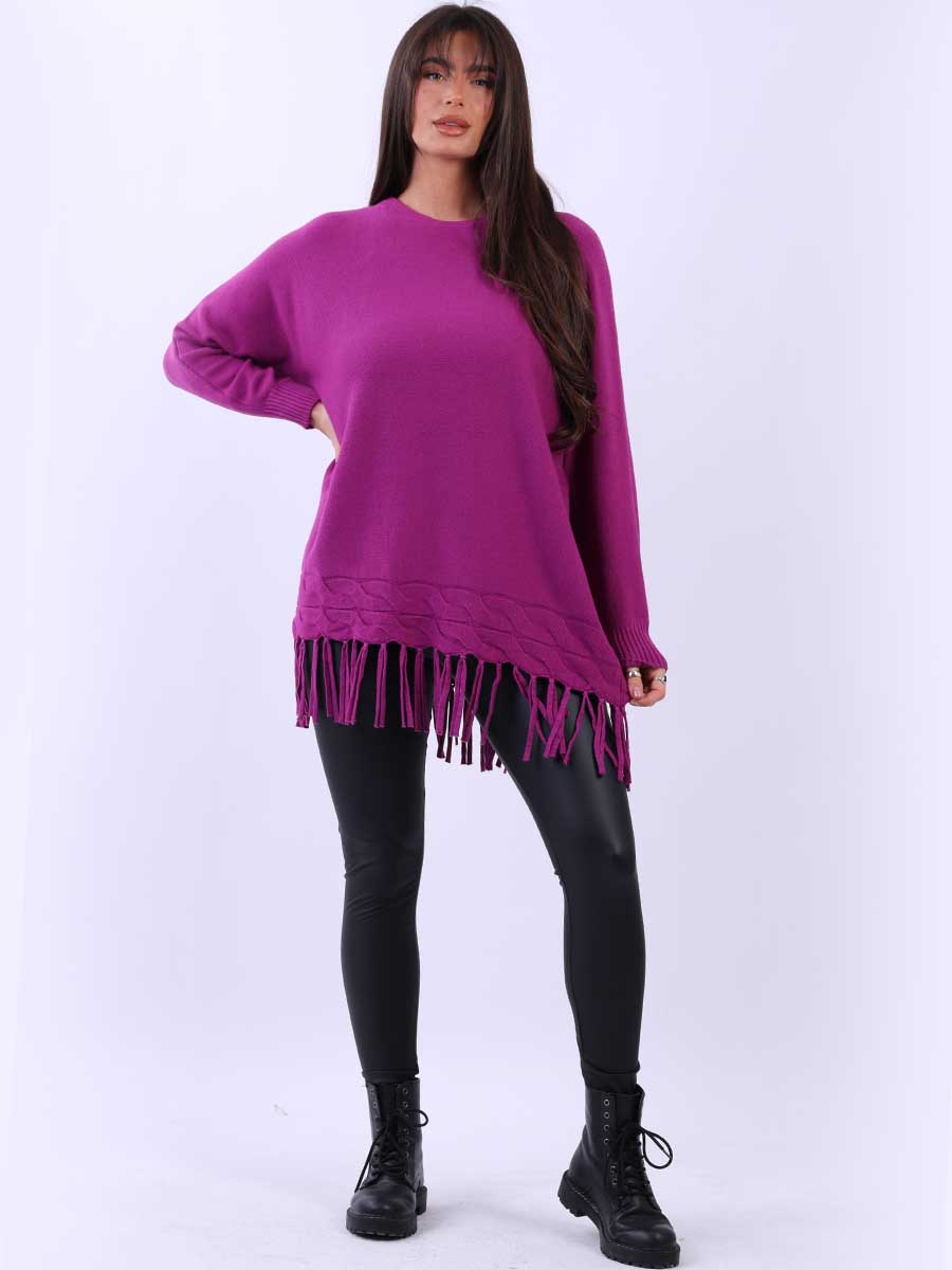 Women Solid Baggy Tunic Knitted Jumper Top