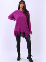 Women Solid Baggy Tunic Knitted Jumper Top