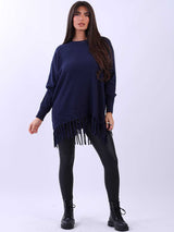 Women Solid Baggy Tunic Knitted Jumper Top