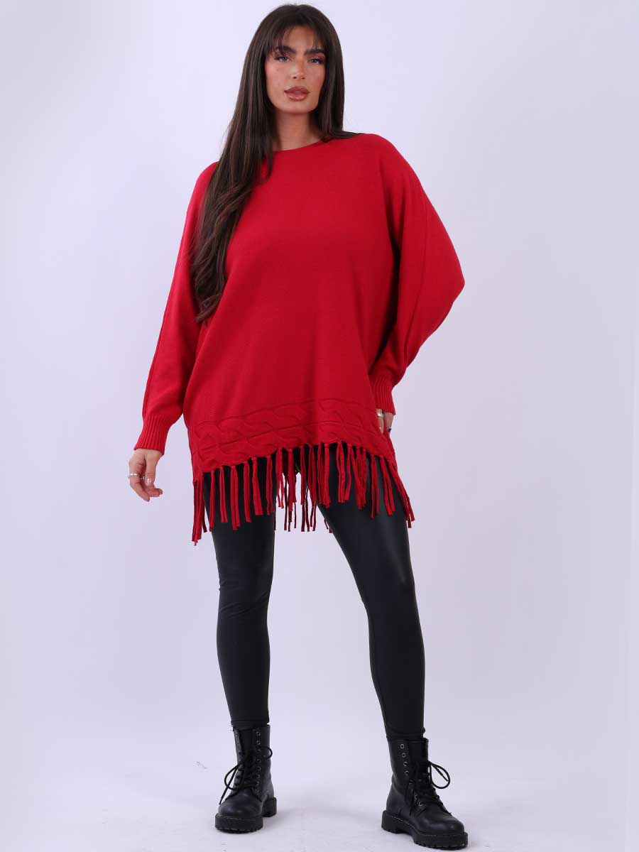 Women Solid Baggy Tunic Knitted Jumper Top